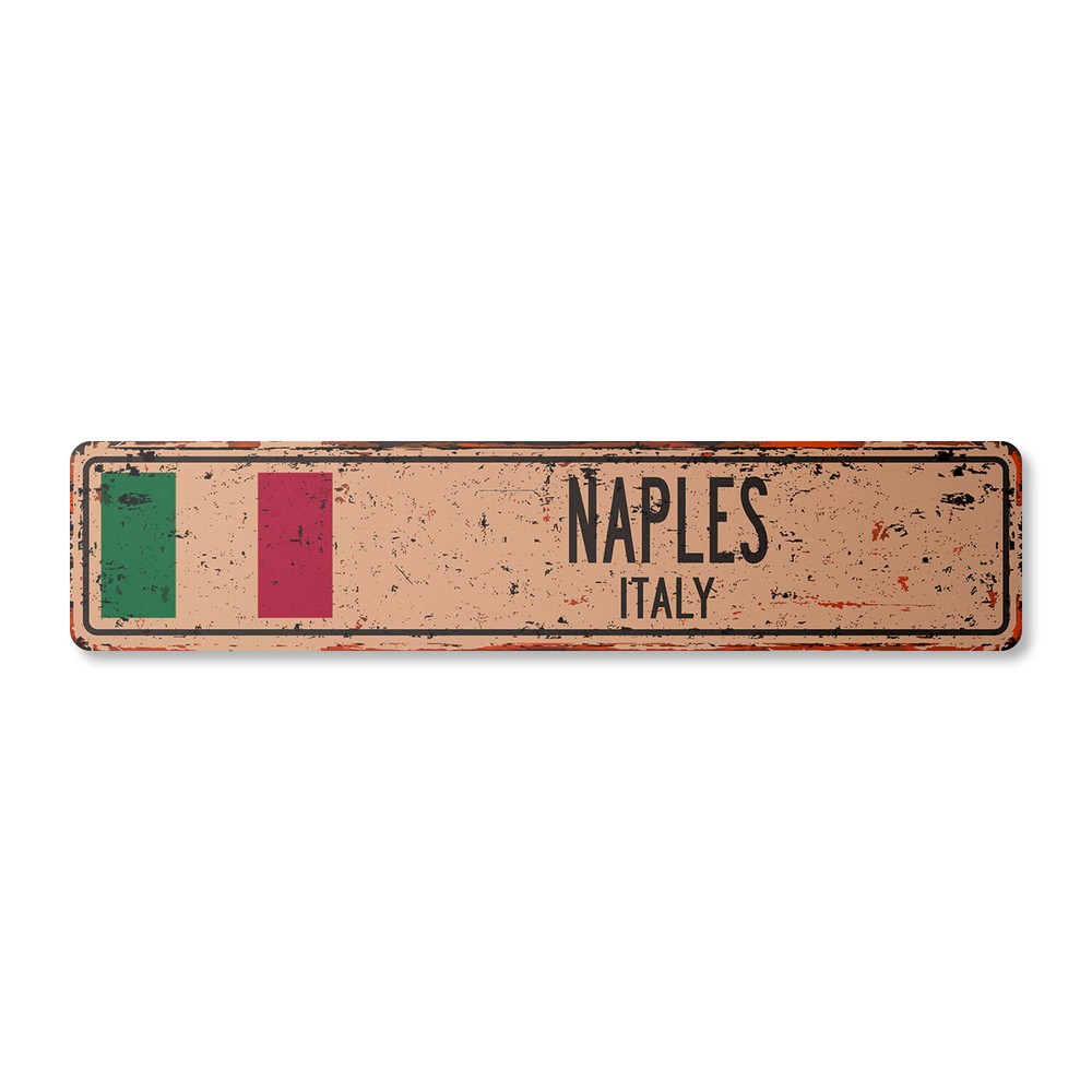 NAPLES ITALY Vintage Street Sign Italian flag city country road wall rustic gift