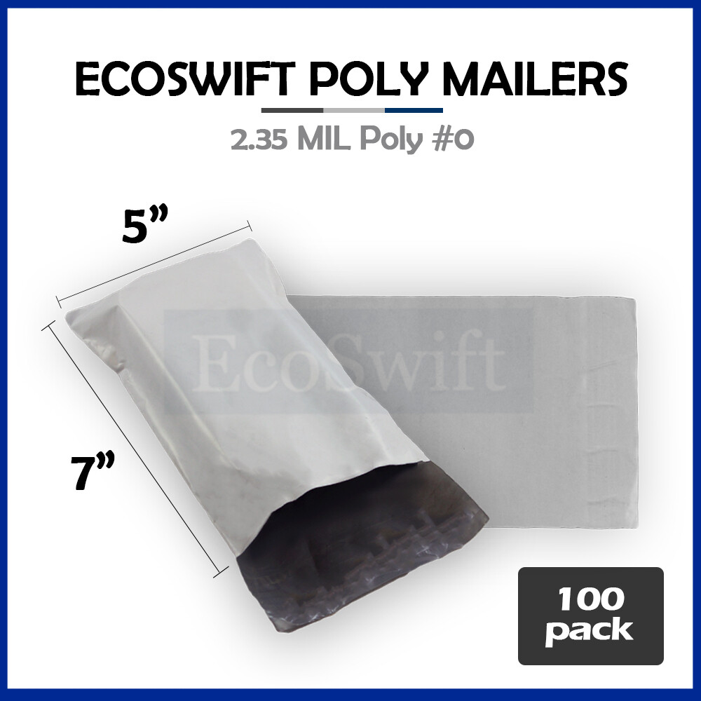 100 5 x 7 ECOSWIFT WHITE POLY MAILERS SHIPPING ENVELOPES SELF SEAL BAGS 2.35MIL