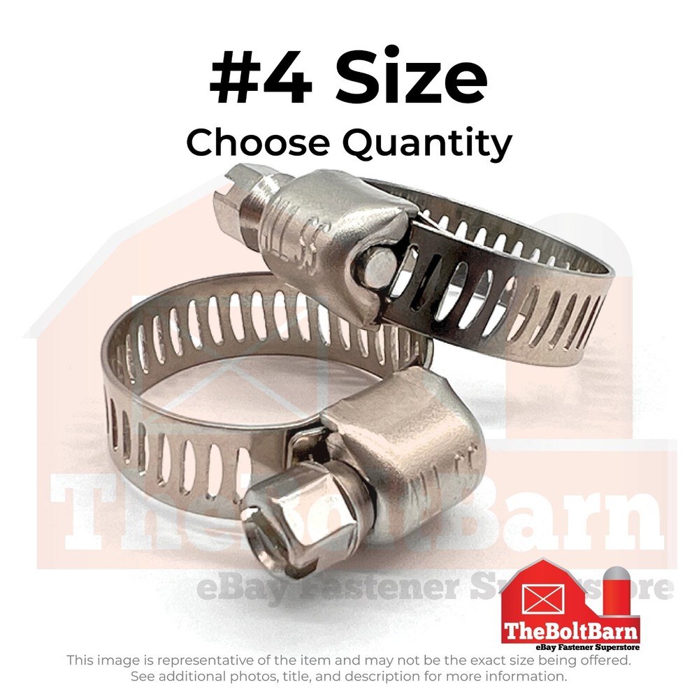 #4 Micro Worm Gear Hose Clamps w/ 1/4″ Slotted Screw Stainless (Choose Qty)