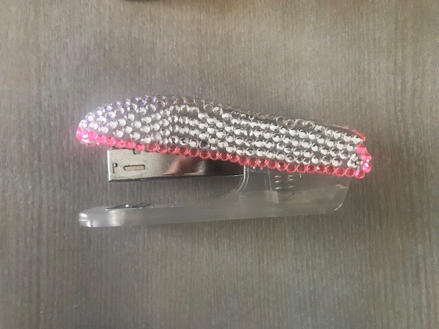 Avon Pink & Silver Bejeweled Stapler- New In Box