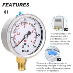 Glycerin Liquid Filled Low Pressure Gauge, 2.5″ Dial Size, 1/4″ NPT Lower Mount