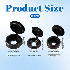 150 PCS Hinged Screw Cover Caps, Black Plastic Screw Cover Caps Snap-On Hinge