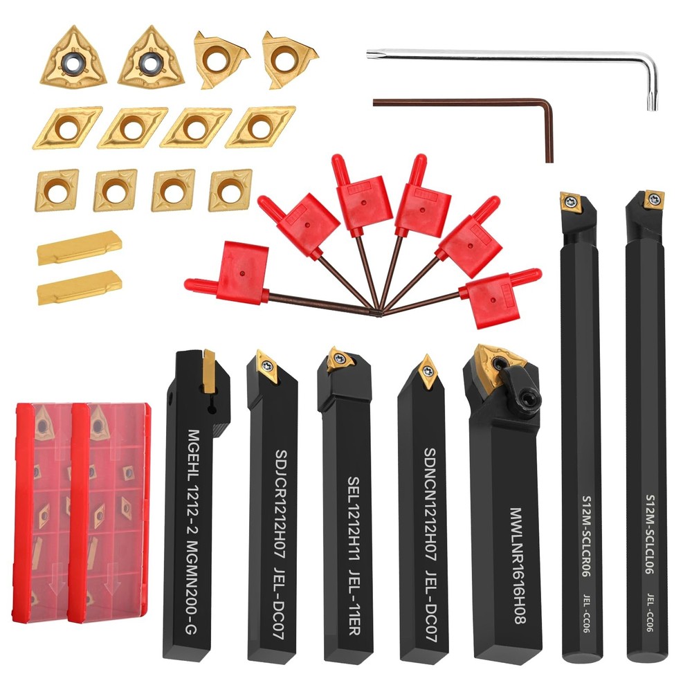 Indexable Lathe Turning Tool 21Pcs Kit 1/2” 12mm Shank 7Pcs Carbide Turning …