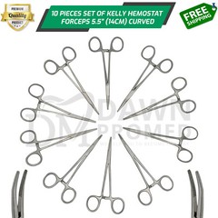 10 Kelly Hemostat Forceps 5.5″ Set Curved Locking Clamp Surgical Dental Fishing