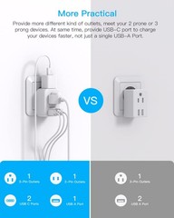 Brazil Power Adapter, Type N Plug with 2 Outlets 3 USB Ports for Travel