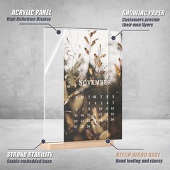 Acrylic Sign Holder 5.5×8.5 with Wood Base, Clear T shape Table Display