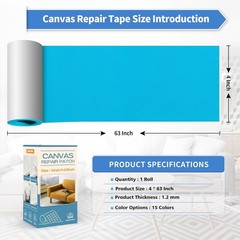 Blue Canvas Repair Tape, Self-Adhesive Patch – 4×63 Inches