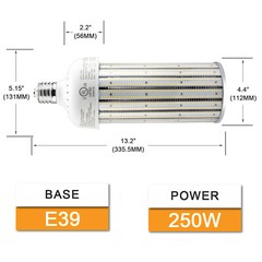 (2-Pack) 1000W Equival 250 Watt LED Corn Light E39 Mogul Warehouse Factory Bulb