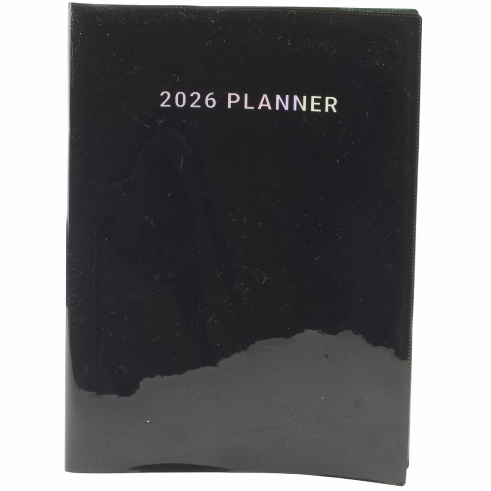 2026 Weekly Monthly Planner Notebook Agenda Vinyl Cover Black