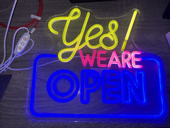 “Yes! We Are Open” LED Neon Sign – Bright Business Storefront Display – New