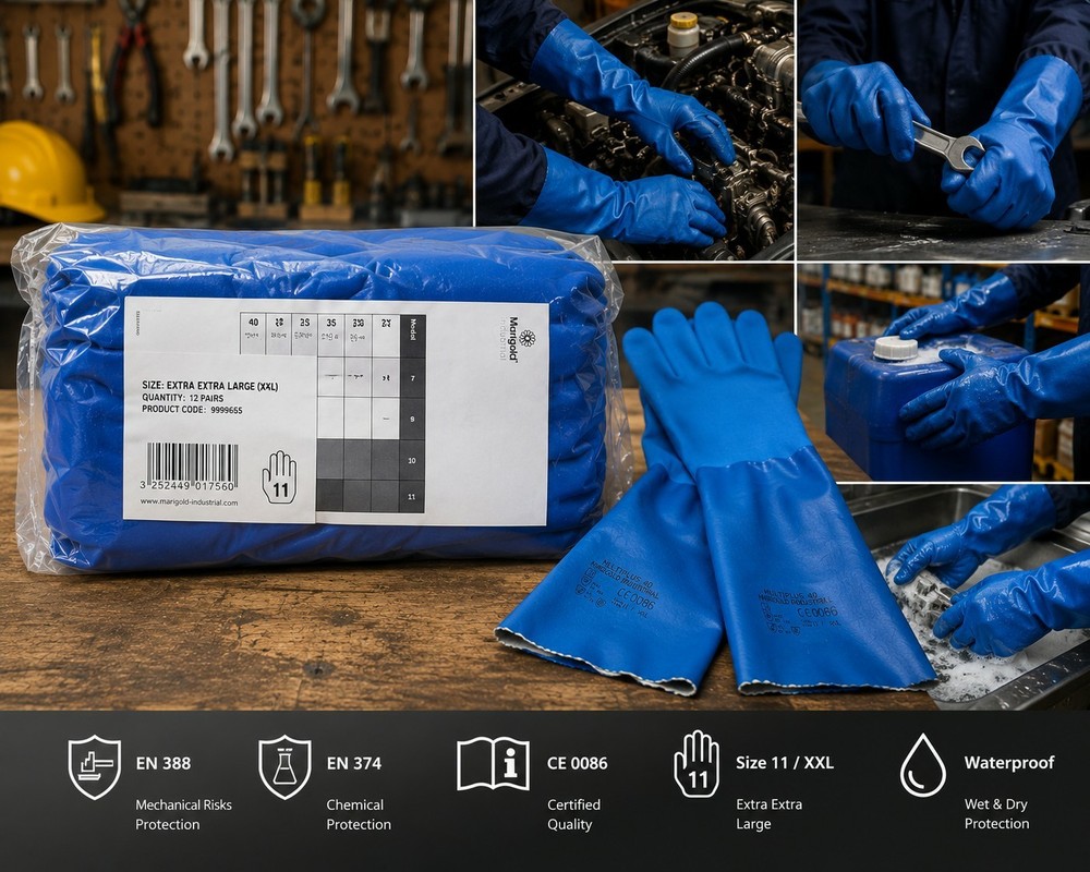 Marigold Multi Plus 40 Chemical Resistance Glove Size 11 XXL 60 Pairs / Case New
