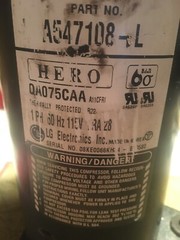 LG HERO QA075 CAA 1PH 60Hz 115V LRA 28 Compressor