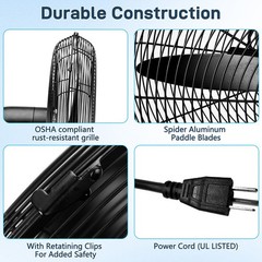 20″ High Velocity Industrial Pedestal Fan, 5000CFM Oscillating Fan With 4-Speeds