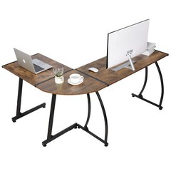 Brown Modern L Shaped Corner Desk Laptop Study Writing Table Workstation Home