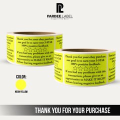 Thank You For Your eBay Purchase Stickers Neon Yellow 2” x 3” 250 Labels Roll