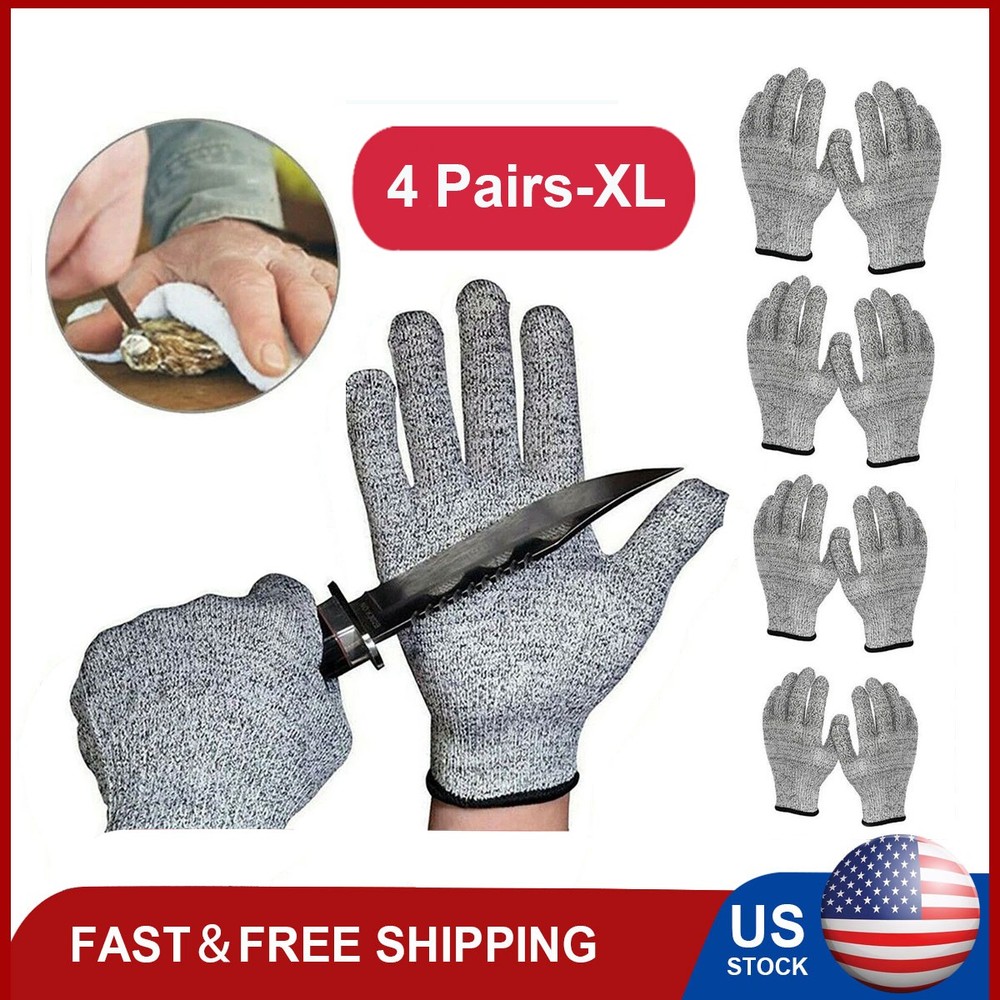 4 Pairs Level 5 Anti-cut Gloves Safety Cut Proof Stab Resistant Kitchen Butcher