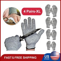 4 Pairs Level 5 Anti-cut Gloves Safety Cut Proof Stab Resistant Kitchen Butcher