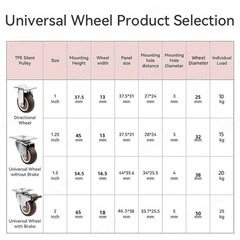 4PCS Swivel Caster Wheels Heavy Duty Furniture Castors with Brake Silent Roll