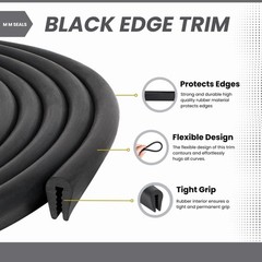 Black U Channel Edge Trim Seal EPDM 15/32″ high x 19/64″ Wide (50 Feet) 50 Feet