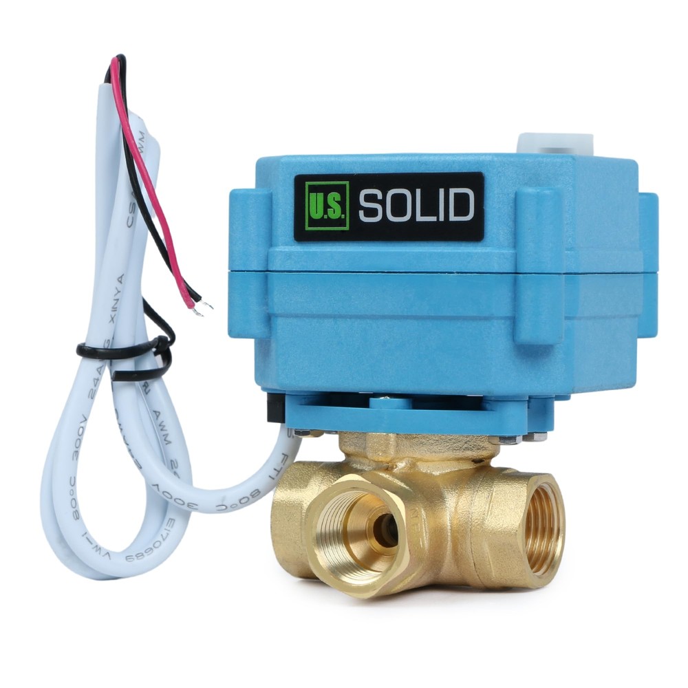 U.S. Solid 3 Way Electric Motorized Ball Valve 3/8 inch Brass 9-24V AC/DC