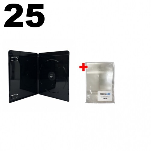 25 PREMIUM SLIM GLOSSY Black 4K Blu-Ray Single Cases 7MM & 100 OPP Bags