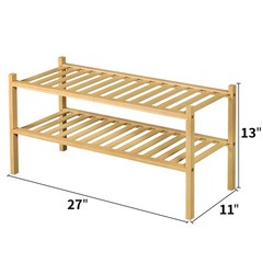 ROMGUAR CRAFT 2 Tier Bamboo Shoe Rack for Closet Free 2 Tier, Natural