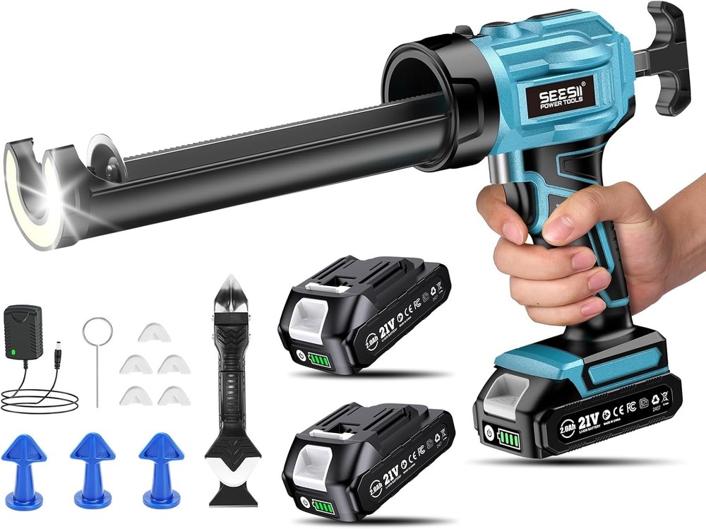 Cordless 4 Speeds Caulking Gun 21V Battery Powered Caulk Gun 10oz/300ml No Drip