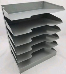 Horizontal Heavy Duty Metal Grey 6 Slot Desk / Wall File Tray ~New