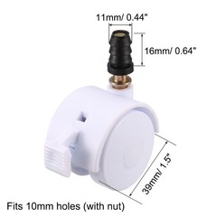 4pcs 1.5″ Swivel Caster Wheels Grip Neck Stem Caster White with Brake and Socket