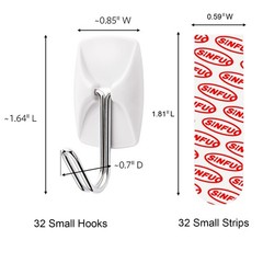 Sinfuo Wire Hooks for Wall Small 32 Hooks + 36 Stirps, Damage Free Utility Ho…