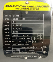 Baldor-Reliance L1318T Industrial Motor 1HP 1725RPM 115/230VAC (R105)