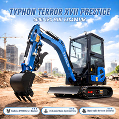 TYPHON TERROR XVII Cabin Mini Excavator 4000lb Kubota D902 with 13 Attachments