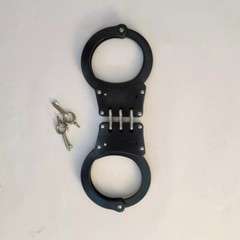 Professional Police Handcuffs Hinged Stainless Steel Black Heavy Duty + Two Keys