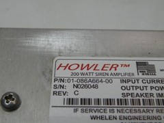Whelen Howler 01-086A664-00, 200W, 16A, 12.8VDC Amplifier Strobe Power Supply