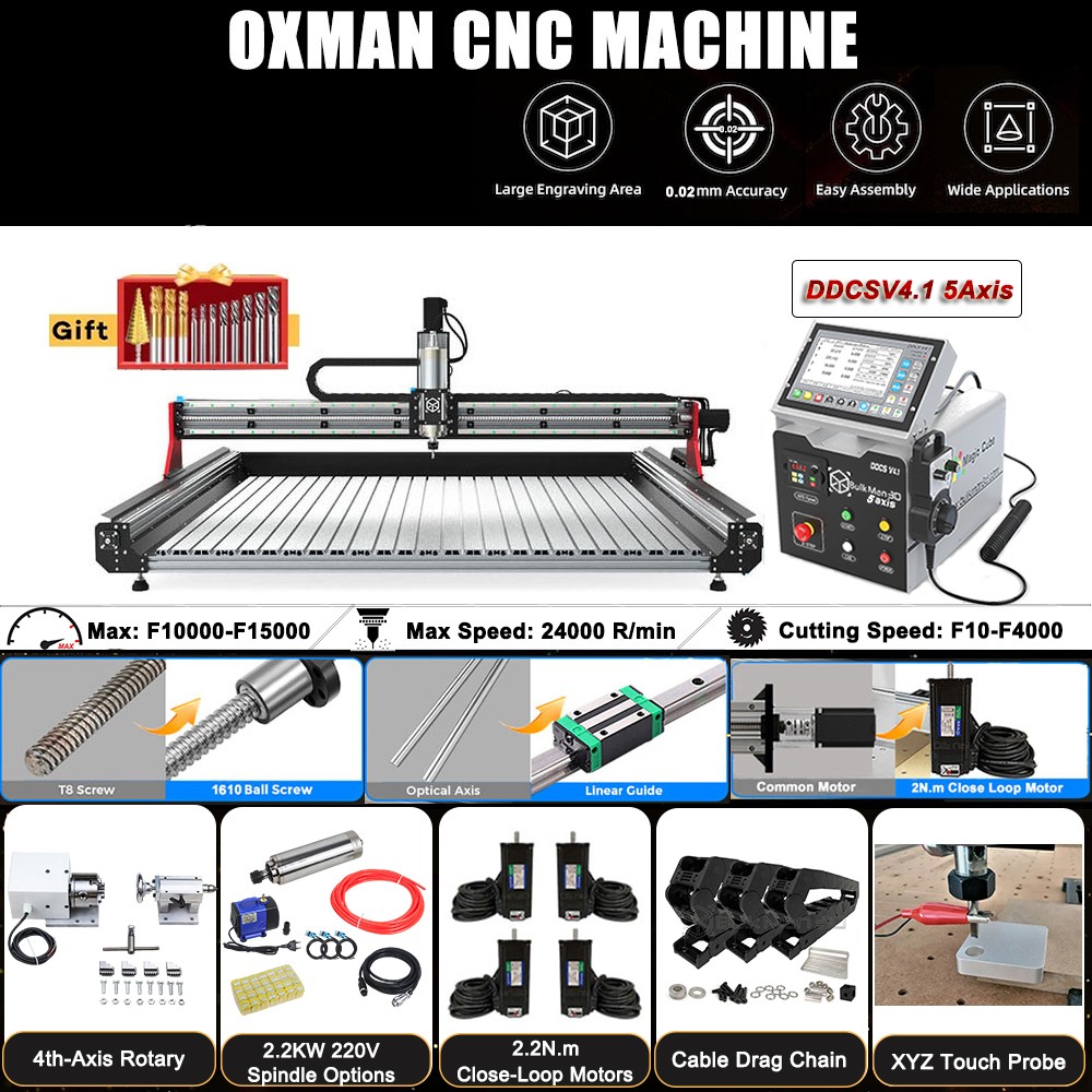 OXMAN CNC Router 5 Axis DDCSV4 Offline Control Wood Engraving Machine w/ Rotary