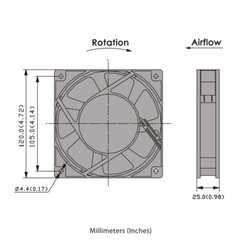 AC100-125V AC FA1225B11T3-61 Cooltron Axial Fan 120x25mm Low Speed 0.09A