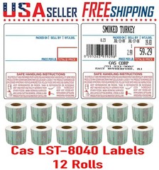 CAS LST-8040 Printing Scale Label, 58 x 60 mm UPC/Safe Handling 12 Rolls