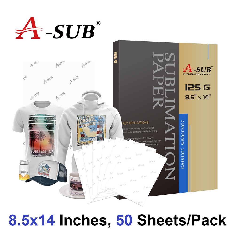 Sample Pack A-SUB Sublimation Paper 8.5×14 125g Inkjet Heat Transfer 50 Sheets