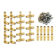 EFIELD 130PCS 1/2″ PEX Barb Crimp Brass Fitting Tee Elbow Coupler &Cinch Clamp