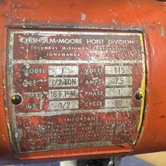 1/2Ton CM Lodestar Model F Electric Chain Hoist 16FPM 115V 1Ph