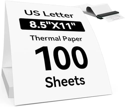 Thermal Printer Paper 8.5 x 11 Inch, 100 Sheets US Letter Size 100