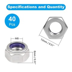 40PCS M8 Locknuts M8x1.25mm Nylon Insert Hex Lock Nuts 304 Stainless Steel Me