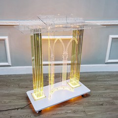 Acrylic Lighted LED Podium Lectern Church Pulpit Hostess Desk Casters 40″ Wide