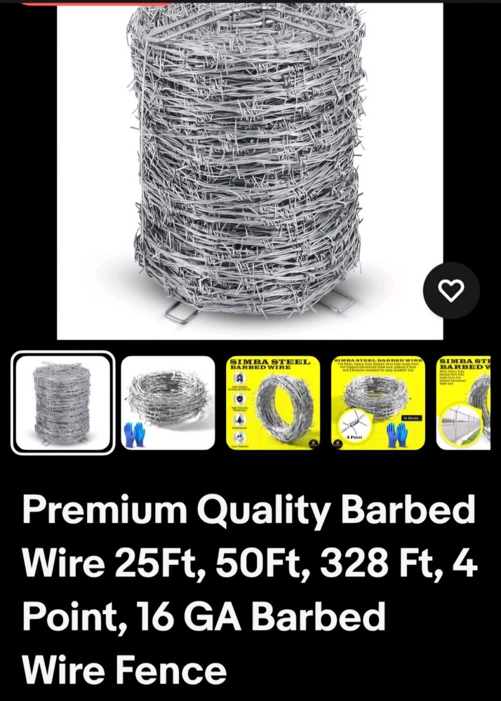 SIMBASTEEL Steel Barbed Wire Fence 16 GA 4 Point 25Ft 50Ft 328Ft