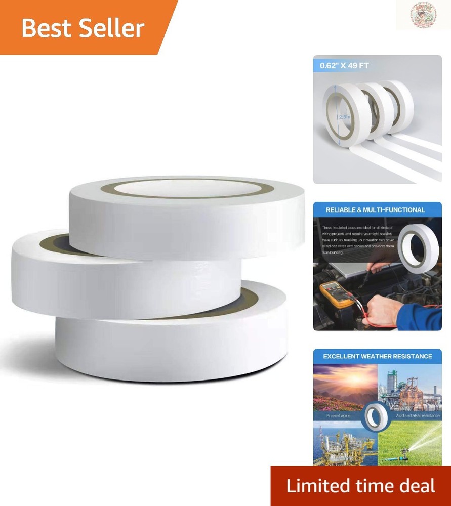3PCS White Electrical Tape – Quality, Waterproof, 0.62 in X 49 ft Rolls