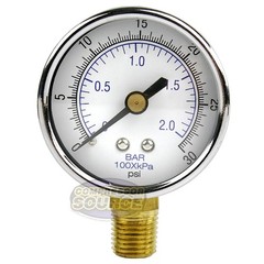 1/4″ NPT Air Pressure Gauge 0-30 PSI Side Bottom Mount with 2″ Face Diameter