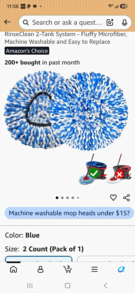 RinseClean 2-Tank System Round Wet Microfiber Mop Head Refill, Washable 2-Pack