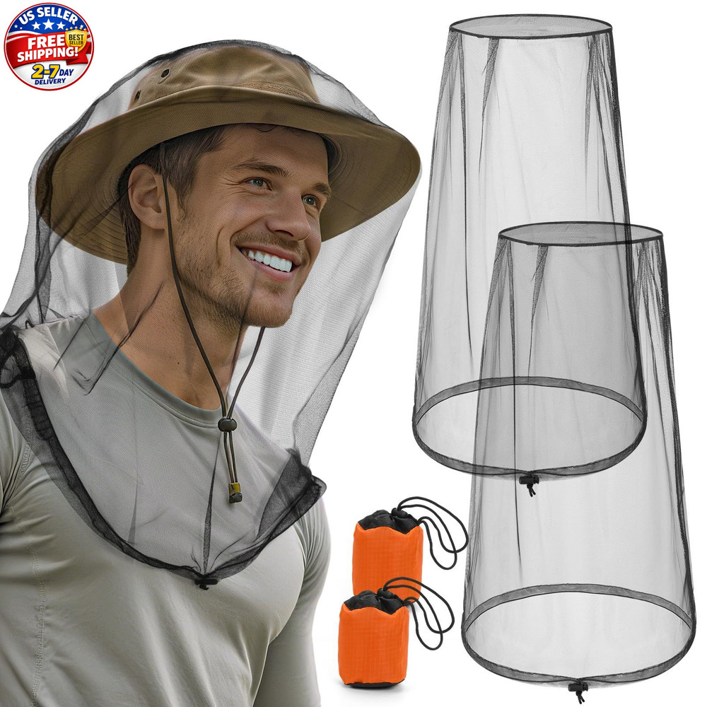 Pmxary 2 Pack Premium Mosquito Head Nets with Drawstring, X-Large, Black