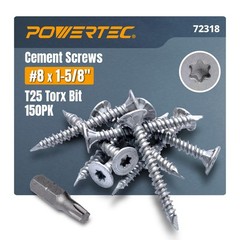 POWERTEC Cement Screws #8 x 15/8″, Ruspert Coated Concrete Screws with T25 To…
