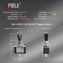 30A Heavy Duty Toggle Rocker Switch ON Off 12V DC with LED Light Car Truck Auto